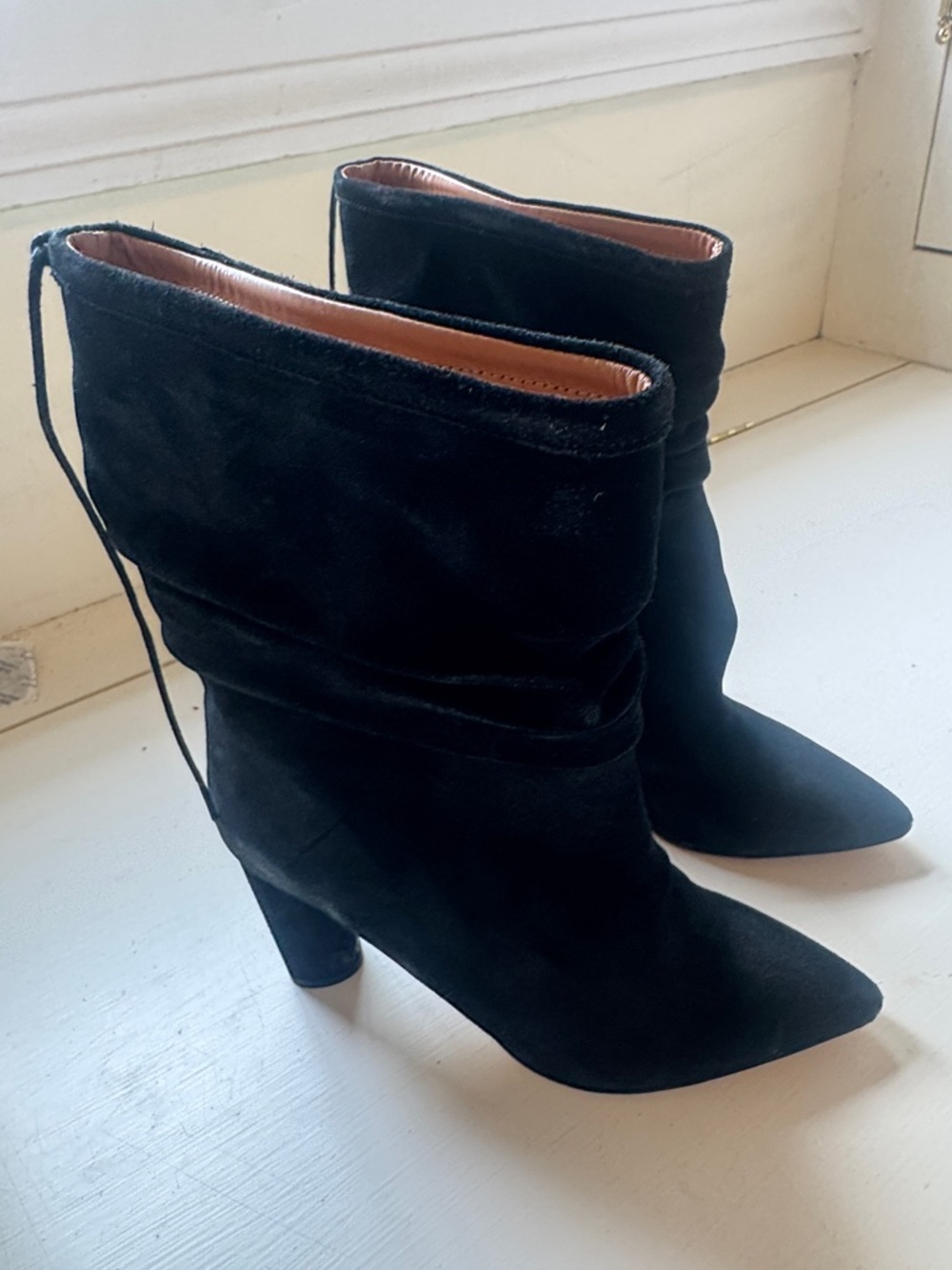 IRO Black Suede Pointed-Toe Mid-Calf Heeled Boots